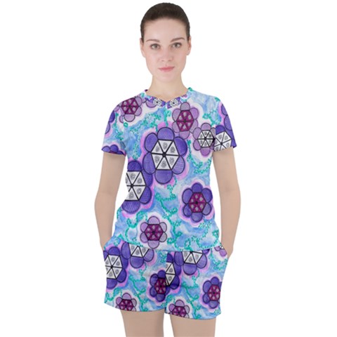 Hexagonal Flowers Women s Tee And Shorts Set by okhismakingart