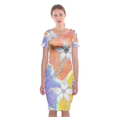 Tricolor Garden  Classic Short Sleeve Midi Dress by okhismakingart