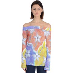 Tricolor Garden  Off Shoulder Long Sleeve Top by okhismakingart