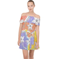 Tricolor Garden  Off Shoulder Chiffon Dress by okhismakingart