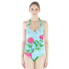 Roses and Seagulls Halter Swimsuit