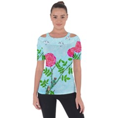 Roses and Seagulls Shoulder Cut Out Short Sleeve Top