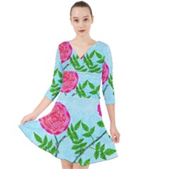 Roses And Seagulls Quarter Sleeve Front Wrap Dress by okhismakingart