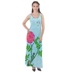 Roses and Seagulls Sleeveless Velour Maxi Dress