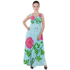 Roses and Seagulls Empire Waist Velour Maxi Dress