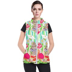 Iguana And Mushrooms Women s Puffer Vest by okhismakingart