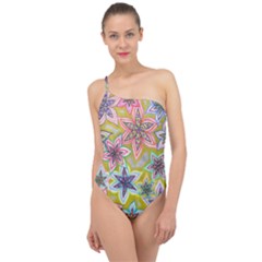 Bubble Flowers Classic One Shoulder Swimsuit by okhismakingart