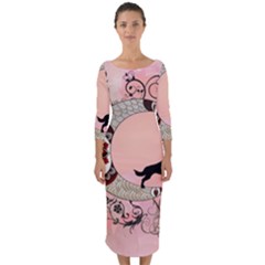 Wonderful Mandala Moon With Wolf Quarter Sleeve Midi Bodycon Dress by FantasyWorld7