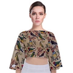 Vintage Birds Tie Back Butterfly Sleeve Chiffon Top