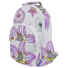 Flower And Insects Rounded Multi Pocket Backpack by okhismakingart