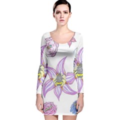 Flower And Insects Long Sleeve Velvet Bodycon Dress by okhismakingart