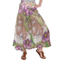 Fluffy Cat In A Garden  Satin Palazzo Pants by okhismakingart