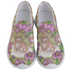 Fluffy Cat In A Garden  Men s Lightweight Slip Ons by okhismakingart