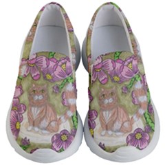 Fluffy Cat In A Garden  Kids  Lightweight Slip Ons by okhismakingart