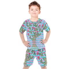 Notebook Flower Tree Kids  Tee And Shorts Set by okhismakingart