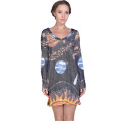 Space Long Sleeve Nightdress by okhismakingart