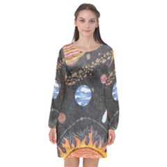 Space Long Sleeve Chiffon Shift Dress  by okhismakingart