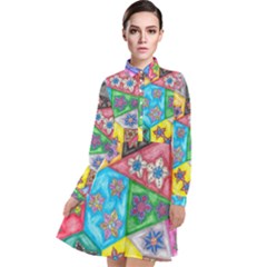 Stained Glass Flowers  Long Sleeve Chiffon Shirt Dress by okhismakingart