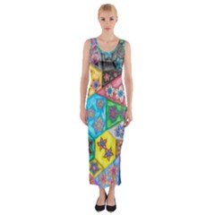 Stained Glass Flowers  Fitted Maxi Dress by okhismakingart