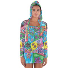Stained Glass Flowers  Long Sleeve Hooded T-shirt by okhismakingart