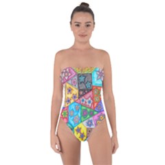 Stained Glass Flowers  Tie Back One Piece Swimsuit by okhismakingart