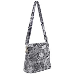Floral Jungle Black And White Zipper Messenger Bag