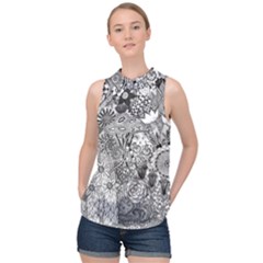 Floral Jungle Black And White High Neck Satin Top by okhismakingart