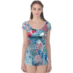 Floral Jungle Blue Boyleg Leotard 