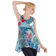 Floral Jungle Blue Side Drop Tank Tunic by okhismakingart