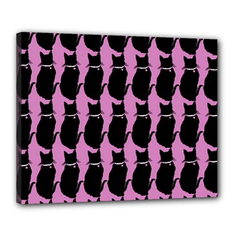 Cat Silouette Pattern Pink Canvas 20  X 16  (stretched)
