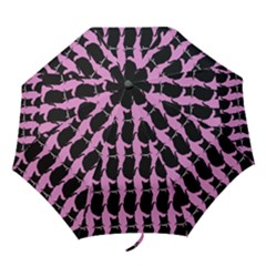 Cat Silouette Pattern Pink Folding Umbrellas by snowwhitegirl