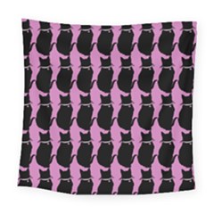 Cat Silouette Pattern Pink Square Tapestry (large)