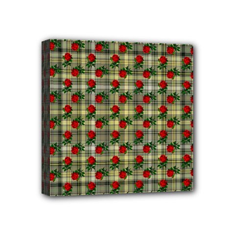 Roses Yellow Plaid Mini Canvas 4  X 4  (stretched)