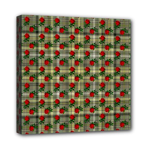 Roses Yellow Plaid Mini Canvas 8  X 8  (stretched) by snowwhitegirl