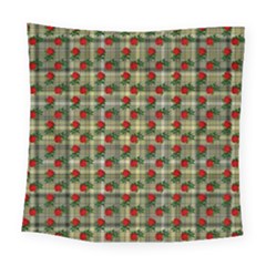 Roses Yellow Plaid Square Tapestry (large)