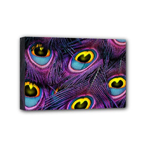 Peacock Feathers Purple Mini Canvas 6  X 4  (stretched) by snowwhitegirl