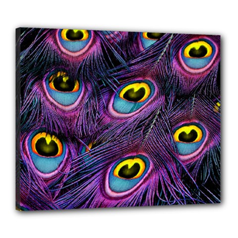 Peacock Feathers Purple Canvas 24  X 20  (stretched) by snowwhitegirl