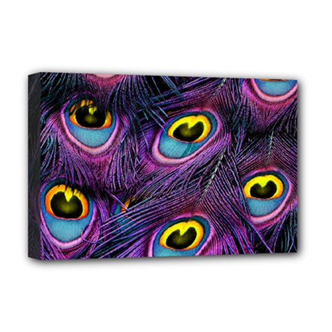 Peacock Feathers Purple Deluxe Canvas 18  X 12  (stretched) by snowwhitegirl