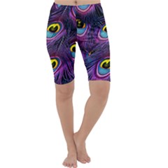 Peacock Feathers Purple Cropped Leggings 