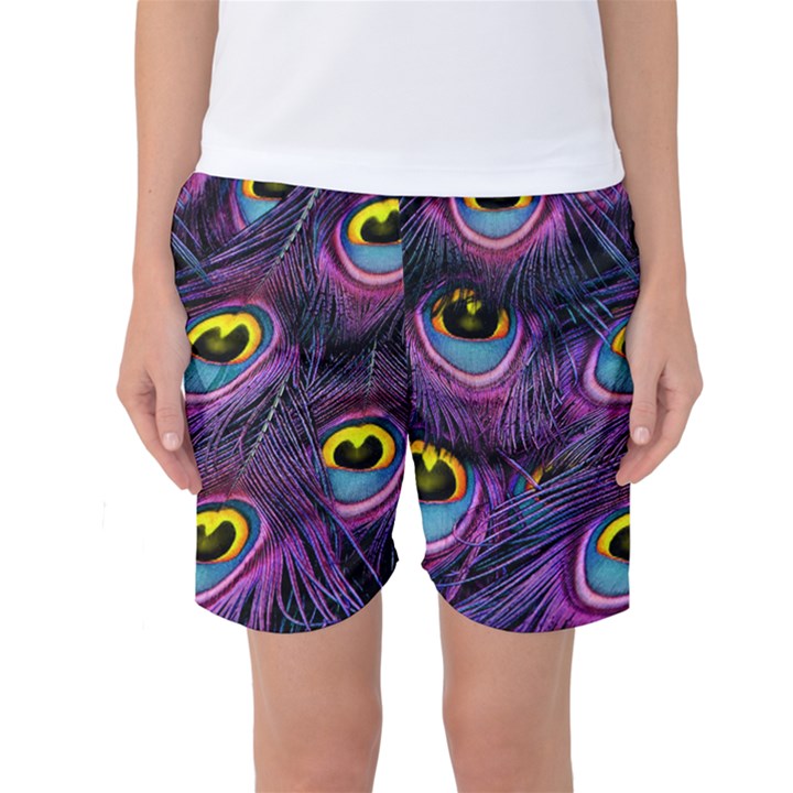 Peacock Feathers Purple Women s Basketball Shorts