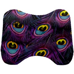 Peacock Feathers Purple Head Support Cushion by snowwhitegirl