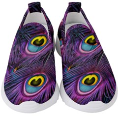 Peacock Feathers Purple Kids  Slip On Sneakers by snowwhitegirl