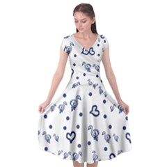 Duck Family Blue Pattern Cap Sleeve Wrap Front Dress by snowwhitegirl