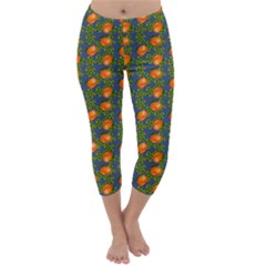 Mandarins Teal Blue Capri Winter Leggings 