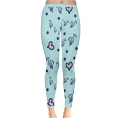 Duck Family Blue Pink Hearts Pattern Inside Out Leggings by snowwhitegirl