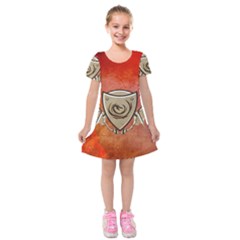 Wonderful Dragon On A Shield With Wings Kids  Short Sleeve Velvet Dress by FantasyWorld7