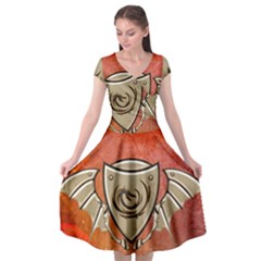 Wonderful Dragon On A Shield With Wings Cap Sleeve Wrap Front Dress by FantasyWorld7