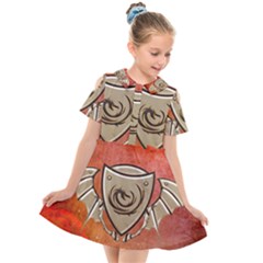 Wonderful Dragon On A Shield With Wings Kids  Short Sleeve Shirt Dress by FantasyWorld7