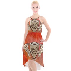 Wonderful Dragon On A Shield With Wings High-low Halter Chiffon Dress  by FantasyWorld7