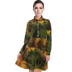 Bunch Of Sunflowers Long Sleeve Chiffon Shirt Dress by okhismakingart